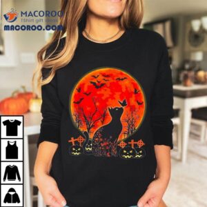 Black Cat Halloween Pumpkin Moon Spooy Tshirt