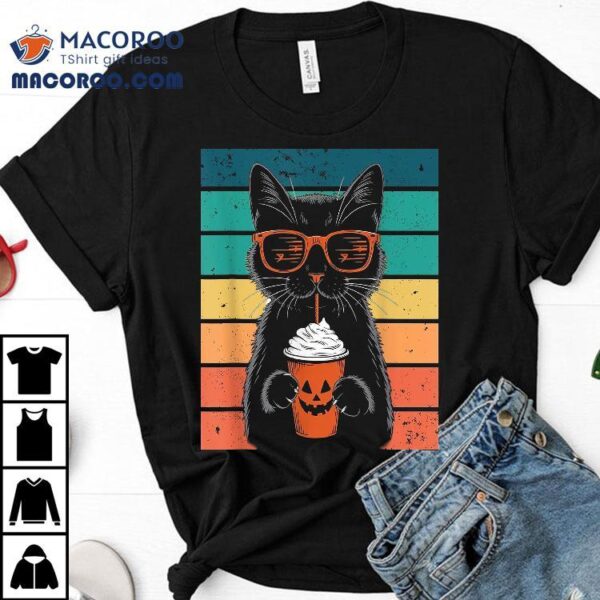 Black Cat Hipster Trick Or Treat Funny Halloween Shirt