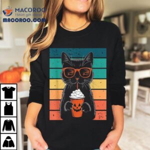 Black Cat Hipster Trick Or Treat Funny Halloween Tshirt