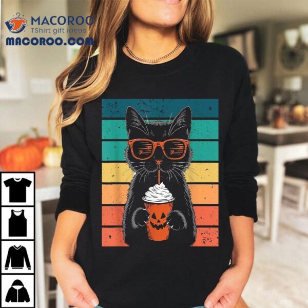 Black Cat Hipster Trick Or Treat Funny Halloween Shirt