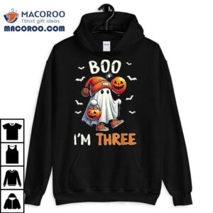 Boo I M Three Ghost Rd Birthday Halloween Boy Kids Groovy Tshirt