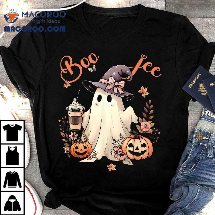 Boo Jee Ghost Drinking Coffee Coquette Bow Halloween Shirt Boo Jee Ghost Drinking Coffee Coquette Bow Halloween Shirt