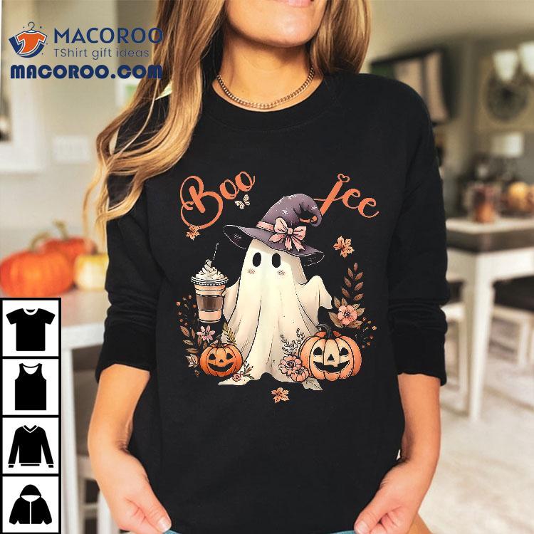 Boo Jee Ghost Drinking Coffee Coquette Bow Halloween Shirt Boo Jee Ghost Drinking Coffee Coquette Bow Halloween Shirt