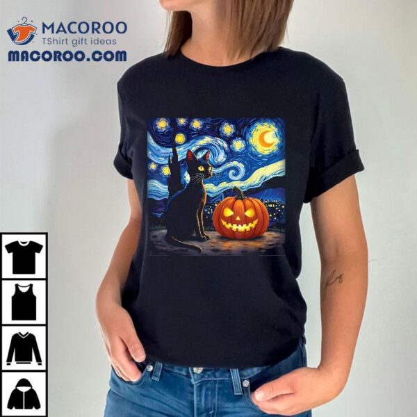 Cat Halloween Shirt Lovers Starry Night Van Gogh