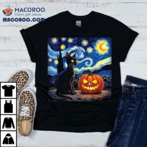 Cat Halloween Lovers Starry Night Van Gogh Tshirt