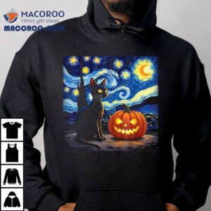 Cat Halloween Lovers Starry Night Van Gogh Tshirt