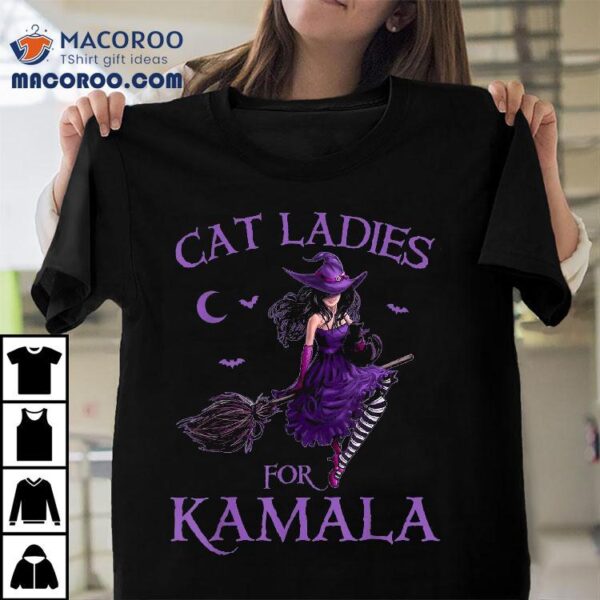 Cat Ladies Cheer For Kamala Harris 2024 Witches Halloween Shirt