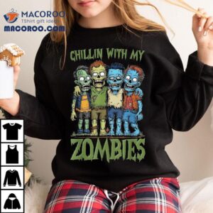 Chilling With My Zombies Halloween Boys Kids Funny Tshirt