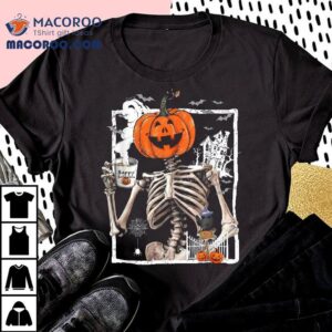 Coffee Drinking Skeleton Pumpkin Halloween Costume Tshirt