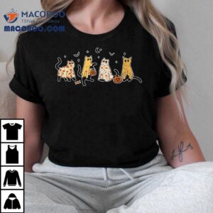 Cute Black Cats In Ghost Costume And Halloween Tshirt