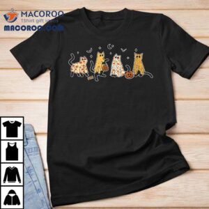 Cute Black Cats In Ghost Costume And Halloween Tshirt