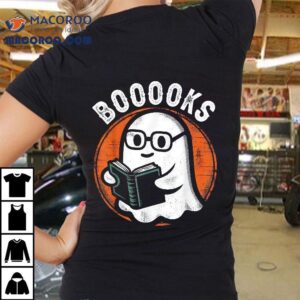 Cute Ghost Book Reading Books Lover Retro Halloween Teacher Tshirt