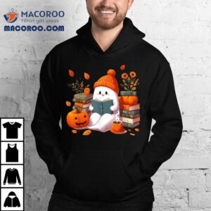 Cute Ghost Book Reading Halloween Books Lover Teacher Kids Shirt