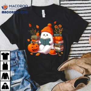 Cute Ghost Book Reading Halloween Books Lover Teacher Kids Shirt