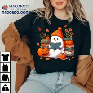Cute Ghost Book Reading Halloween Books Lover Teacher Kids Tshirt