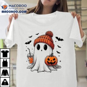 Cute Ghost Drinking Coffee Halloween Ice Wo Shirt