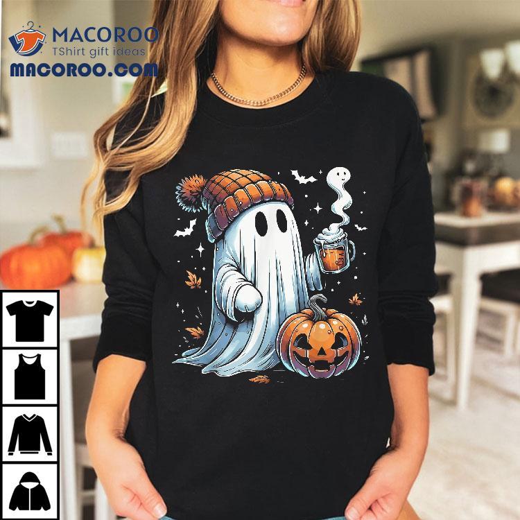 Cute Ghost Drinking Coffee Halloween Ice Wo Shirt Cute Ghost Drinking Coffee Halloween Ice Wo Shirt