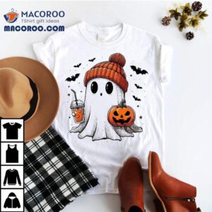 Cute Ghost Drinking Coffee Halloween Ice Wo Shirt