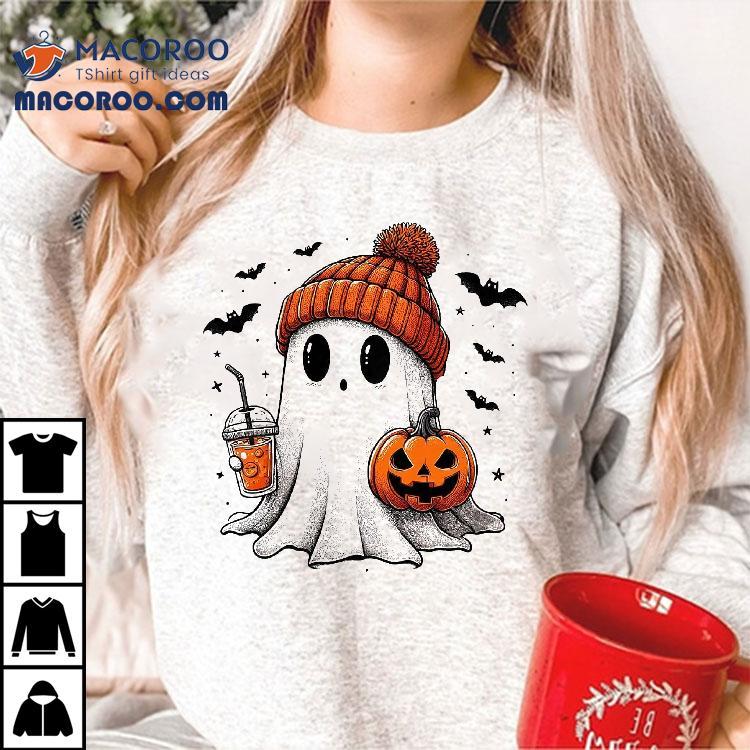 Cute Ghost Drinking Coffee Halloween Ice Wo Shirt Cute Ghost Drinking Coffee Halloween Ice Wo Shirt