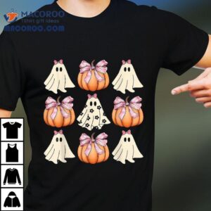 Cute Ghost Florals Pink Coquette Bows Pumpkins Halloween Shirt