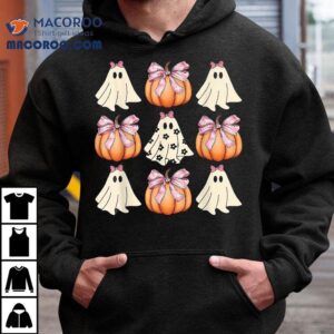 Cute Ghost Florals Pink Coquette Bows Pumpkins Halloween Shirt