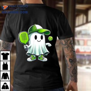 Cute Ghost Playing Pickleball Funny Paddleball Tshirt