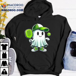 Cute Ghost Playing Pickleball Funny Paddleball Tshirt