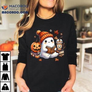 Cute Ghost Reading Book Lovers Halloween Coffee Shirt
