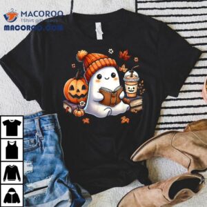 Cute Ghost Reading Book Lovers Halloween Coffee Shirt