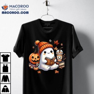 Cute Ghost Reading Book Lovers Halloween Coffee Tshirt