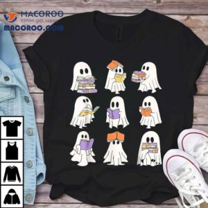 Cute Ghost Reading Books Teacher Halloween Shirt