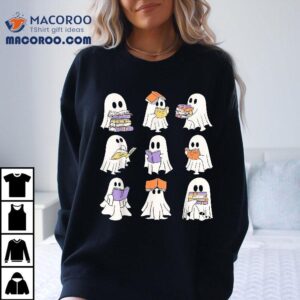 Cute Ghost Reading Books Teacher Halloween Tshirt