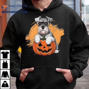 Cute Happy Schnauzer Dog With Pumpkin At Halloween Tshirt