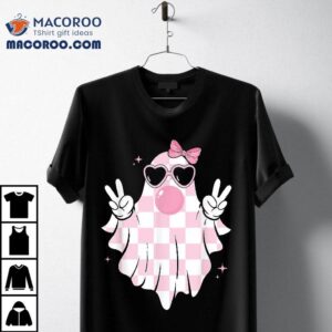 Cute Pink Ghost Blowing Bubble Gum Checkered Halloween Shirt Cute Pink Ghost Blowing Bubble Gum Checkered Halloween Shirt