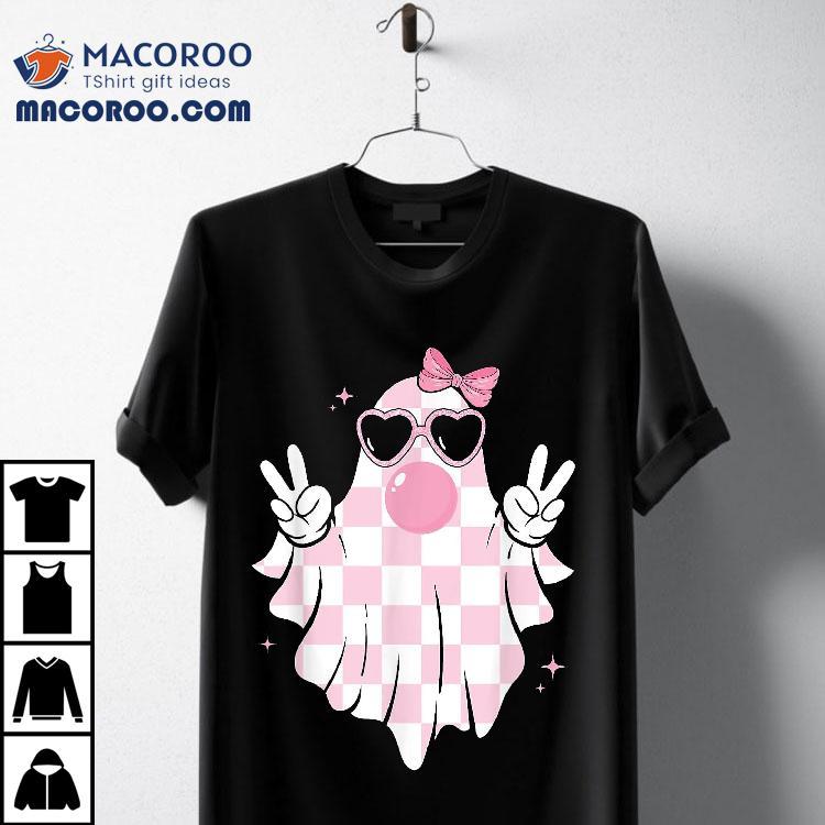 Cute Pink Ghost Blowing Bubble Gum Checkered Halloween Shirt Cute Pink Ghost Blowing Bubble Gum Checkered Halloween Shirt
