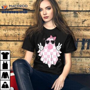 Cute Pink Ghost Blowing Bubble Gum Checkered Halloween Shirt
