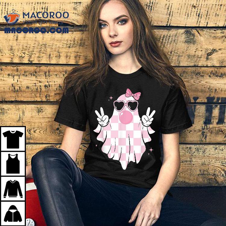 Cute Pink Ghost Blowing Bubble Gum Checkered Halloween Shirt Cute Pink Ghost Blowing Bubble Gum Checkered Halloween Shirt