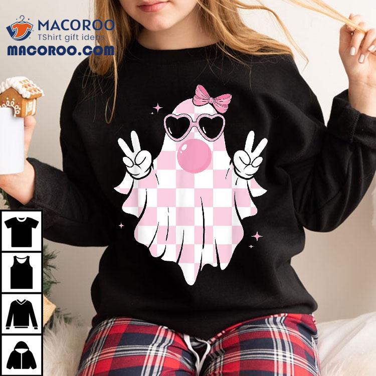 Cute Pink Ghost Blowing Bubble Gum Checkered Halloween Shirt Cute Pink Ghost Blowing Bubble Gum Checkered Halloween Shirt
