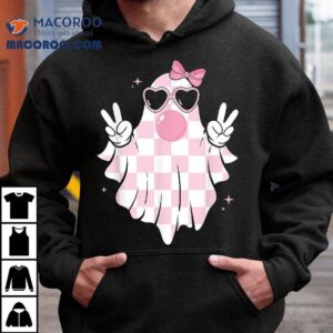 Cute Pink Ghost Blowing Bubble Gum Checkered Halloween Shirt 3 Cute Pink Ghost Blowing Bubble Gum Checkered Halloween Tshirt