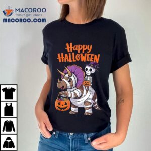 Cute Skeleton Riding Triceratops Happy Halloween Design Shirt