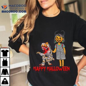 Dinosaur Halloween Funny Pumpkin Girl Shirt