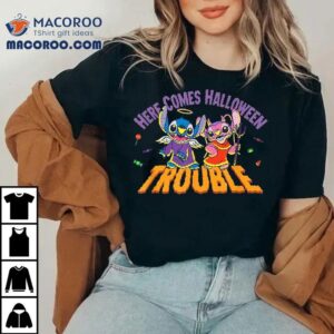 Disney Stitch & Angel Here Comes Halloween Trouble Shirt