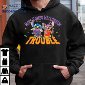 Disney Stitch & Angel Here Comes Halloween Trouble Shirt