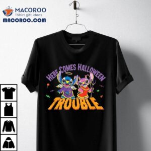 Disney Stitch Amp Angel Here Comes Halloween Trouble Tshirt