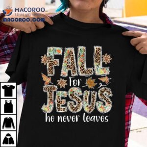 Fall For Jesus He Never Leaves Boho Leopard Kids Tshirt