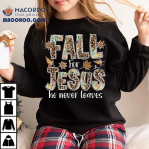 Fall For Jesus He Never Leaves Boho Leopard Kids Tshirt