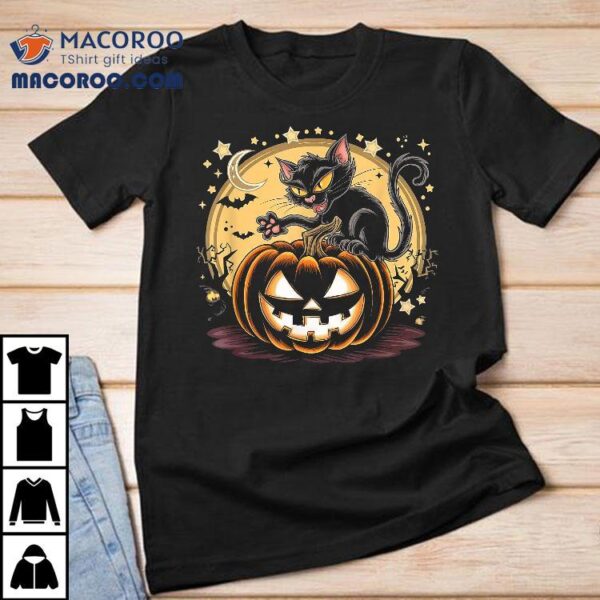 (feline & Frightful) Black Cat Pumpkin Halloween Shirt