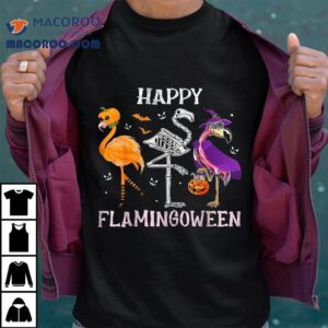 Flamingoween Halloween Pink Flamingo Costume Skeleton Witch Shirt