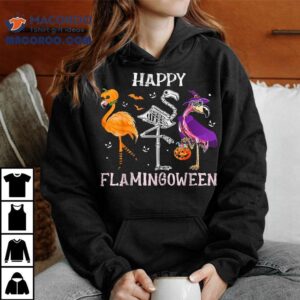 Flamingoween Halloween Pink Flamingo Costume Skeleton Witch Shirt