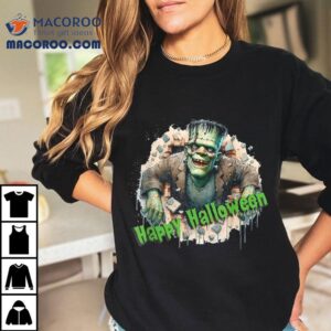 Frankenstein Horror Graphic Spooky Motif Happy Halloween Tshirt